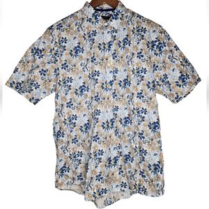 Le 31 Par Simons Blue Floral Leggiuno Cotton Short Sleeve Shirt Size M